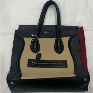 Tricolor Shoulder Bag in Black, Tan, and Red